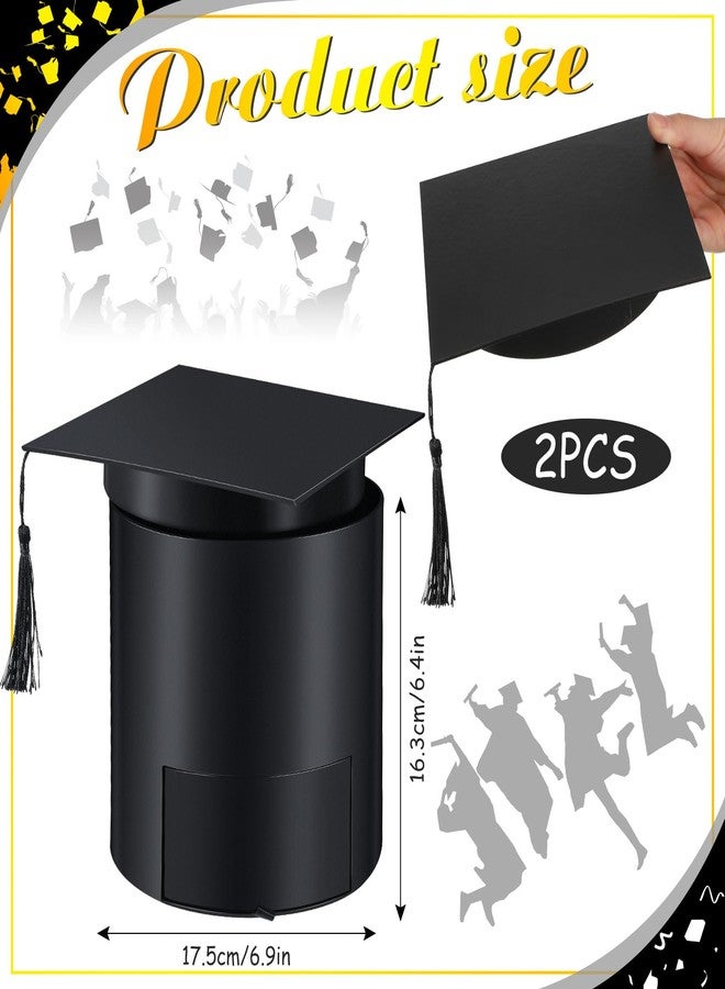 Weekgrat 2 Pack Graduation Cap Candy Box Graduation Cap Flower Gift Boxes, 6.9 x 6.4 in Empty Container for Grad Ceremony Party Activities Celebrations(Black,Round) - Image 3